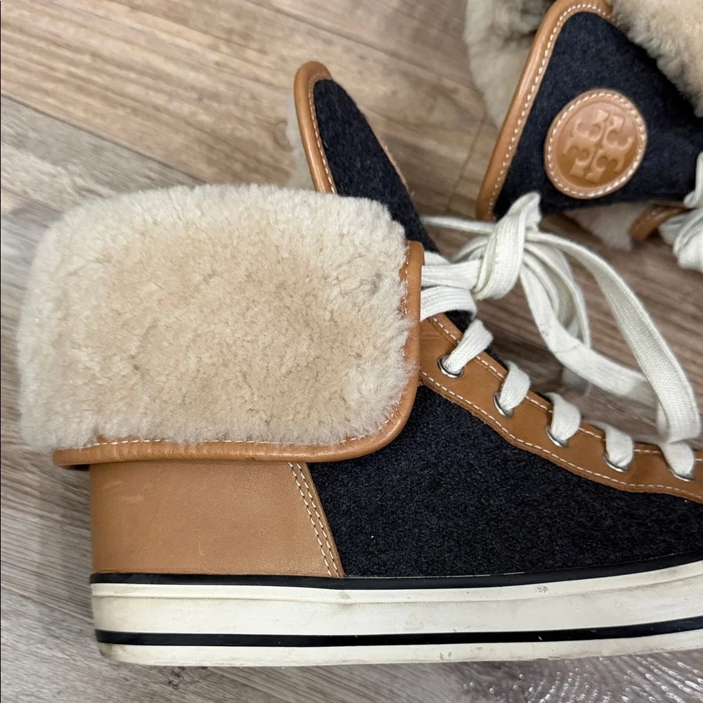 Tory Burch High-Top Benjamin Sneakers with Fur Trim 8.5 - Picture 4 of 15